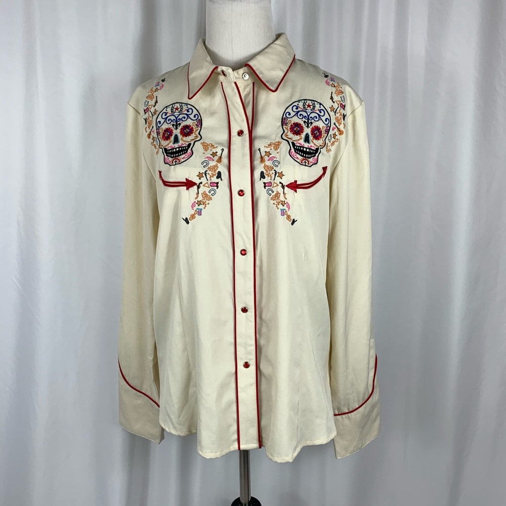 NWT Scully Sugar Skull Snap Button Blouse L